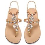 azmodo Women's PU Rhinestones Chains Flat Gladiator Sandals Wedding Shoes Silver Color