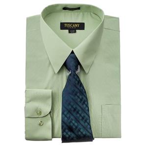 Men's Solid Long Sleeve Dress Shirt Tie Combo Set Random Tie 