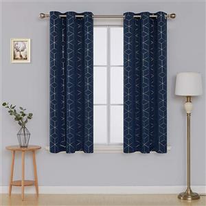 Deconovo Thermal Insulated Blackout Curtains Grommet Sliver Diamond Foil Print Room Darkening Curtain Panel for Bedroom 42x63 Inch Navy Blue Set of 2 