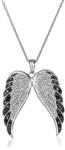 Sterling Silver Black and White Diamond Angel Wings Pendant Necklace (1/2 cttw), 18