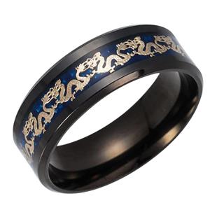 ERLUER Men's Rings Inlay Gold Dragon Stainless Steel Ring Wedding Jewelry Biker Band Men Women Black Blue 