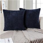 Ashler Pack of 2 Corduroy Soft Velvet Striped Solid Square Throw Pillow Covers Cushion Cases 18 x 18 inch Navy Blue