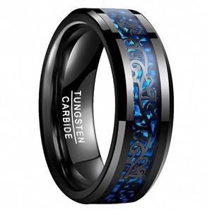Womens Mens Ring Wedding Bands Engagement Plating Black Tungsten Carbide Inlaid Vine Pattern Blue Carbon Fiber Men's Jewelry 