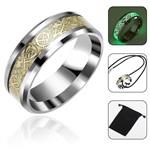 FOONEE Glow Wedding Band, Celtic Dragon Ring Men Women 8mm Stainless Steel Luminous Wedding Band Silver Golden Jewelry Size 6-13