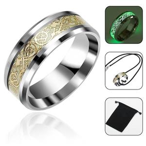 FOONEE Glow Wedding Band, Celtic Dragon Ring Men Women 8mm Stainless Steel Luminous Silver Golden Jewelry Size 6-13 