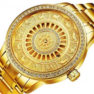 TEVISE Automatic Mechanical Watch for Men Skeleton Zodiac Watches Waterproof Luxury Gold Wristwatch 