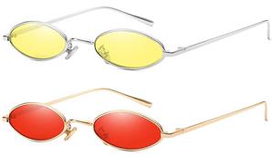 AOOFFIV Vintage Slender Oval Sunglasses Small Metal Frame Candy Colors 