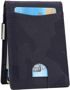 Money Clip Wallet - Mens Slim Front Pocket Leather Wallet RFID Blocking Minimalist Mini Wallet 