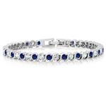 Gem Stone King Stunning Round White Cubic Zirconia and Simulated Blue Sapphire Tennis Bracelet