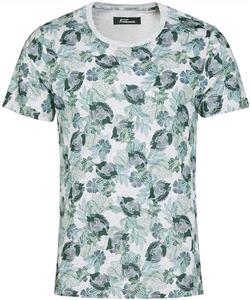 Franknomis Men's T-Shirt Printed Short Sleeve Casual Holiday Round Neck Cotton Shirt Green&White