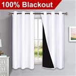 NICETOWN Pure White 100% Blackout Lined Curtains, 2 Thick Layers Completely Blackout Window Treatment Panels Thermal Insulated Drapes for Kitchen (1 Pair, 42