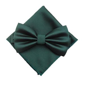 Startby Men's Solid Formal Banded Bow Tie and Pocket Square Set 