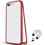 Luxury Magnetic Adsorption Metal Case for iPhone 7 Plus/8 Plus, Fengus Luxury Tempered Glass Phone Protective Back Case Built-in Magnet Flip Cover - Red Frame + Clear Back