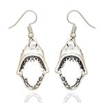 RechicGu Vintage Silver Shark Hinged Tooth Jaws Skull Hell Demon Mouth Dangle Earrings Fancy Dress