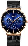 Watch for Man Woman,LIGE Men's Women's Watches Fashion Casual Sports Waterproof Analog Quartz Wristwatch Stainless Steel Black Classic and Rose Gold Blue Milanese Mesh Band