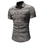Benficial Men's Casual Slim Fit Button Shirt with Pocket Short Sleeve Tops Blouse Polo Fashion Denim T-Shirts