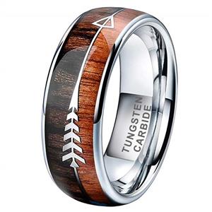 iTungsten 6mm 8mm Silver/Black/Yellow Gold/Rose Gold Tungsten Rings for Men Women Wedding Bands Koa Wood Deer Antler Arrow Inlay Domed Polished Shiny Comfort Fit