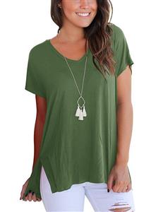 Aokosor Women's Short Sleeve High Low Loose T Shirt Basic Tee Tops with Side Split