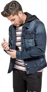 GUESS Factory Men's Vertix Hooded Super Stretch Denim Jacket