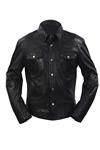 Infinity Men’s Retro Denim Style Slim Fit Casual Black Leather Shirt Jeans Jacket