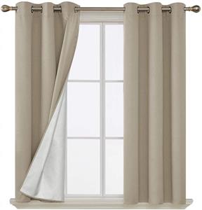 Deconovo Decorative Thermal Insulated Blackout Curtains Window Grommet Top Light Blocking Draperies with Back Silver Coating for Living Room 42W x 45L Inch Beige 2 Panels 