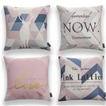 Pumelo tree Throw Pillow Covers Geometric Pattern Texts Pack of 4 Cushion Case Set Cozy Burlap Pillow Cases for Home Decoration Sofa Bedroom Car 18 x 18 Inch 45 x 45 cm (Pattern 1)