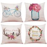 Ogrmar 4PCS 18x18 Throw Pillow Covers Decorative Couch Pillow Cases Cotton Linen Pillow Square Cushion Cover for Sofa, Couch, Bed and Car (Flowers)