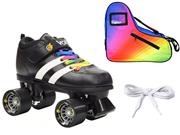 Riedell Volt Quad Derby Speed Roller Skate 3 Pc Rainbow Bundle with Bag! 