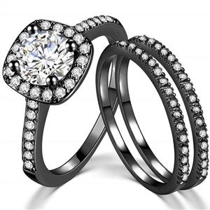 SDT Jewelry Three-in-One Bridal Wedding Engagement Anniversary Statement Eternity Ring Set 