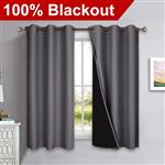 NICETOWN 100% Blackout Curtains with Black Liners, Thermal Insulated Full Blackout 2-Layer Lined Drapes, Energy Efficiency Window Draperies for Bedroom (2 Panels, 42 inches W by 63 inches L, Grey)