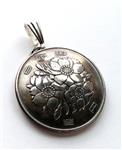 Japan Cherry Blossom Flower Coin Pendant , Vintage Necklace , Unique Charm , Japanese Jewelry, Gift for Her