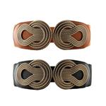 VOCHIC 2pcs Vintage Basic Stretchy Elastic Wide Waist Belt for Womens Dress Metal Interlock Buckle