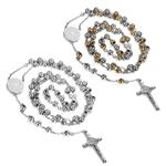 Flongo Men's Women's Vintage Stainless Steel Jesus Christ Crucifix Cross Rosary Beads Pendant Necklace,29 inch Chain