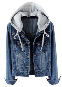 LifeShe Women's Casual Detachable Hoodie Denim Jacket 