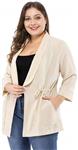 Agnes Orinda Women's Plus Size Work Open Front Cardigan Drawstring Lightweight Blazer Jackets