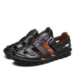 Mens Summer Outdoor Leather Closed Toe Sandals Hiking Fisherman Shoes Soft Breathable Beach Shoes Black Brown Size 6-11 us