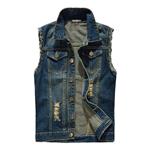 NASKY Men's Fit Retro Ripped Denim Vest Sleeveless Jean Vest and Jacket