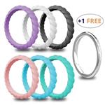 USEVEN Silicone Wedding Ring for Women, 6+1 Value Pack, Delicate Rubber Wedding Ring for Women, Comfortable and Durable