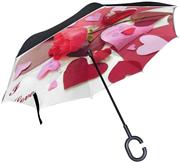 چتر Reverse Umbrella Rose Heart Shape I Love You Windproof Double Layer Inverted Umbrella Anti-UV Protection with C-Shaped Handle for Car Outdoor Use