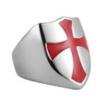HZMAN Mens Knights Templar Red Cross Ring Stainless Steel Shield Band,Silver Gold Black, Size 7-14