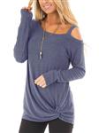 ANDUUNI Women's Loose Cold Shoulder T Shirt Casual Knot Front Long Sleeve Tunic Tops Blouse