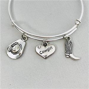 Cowgirl Bracelet Jewelry for Girls Women, Cowboy hat Boots, Horse Lover Jewelry 
