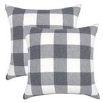 YOUR SMILE Retro Farmhouse Buffalo Tartan Checkers Plaid Cotton Linen Decorative Throw Pillow Case Cushion Cover Pillowcase for Sofa 18 x 18 Inch,Set of 2,Grey/White