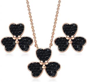CDE ''Lucky Clover Jewelry Set Rose Gold Plated Embellished with Crystals from Swarovski Necklace and Earrings for Women Heart to Shape Gift 
