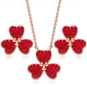 CDE ''Lucky Clover Jewelry Set Rose Gold Plated Embellished with Crystals from Swarovski Necklace and Earrings for Women Heart to Shape Gift 