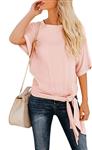 OURS Women's Casual Knot Tie Front Half Sleeve Summer T Shirt Blouses Tops