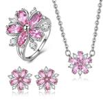 Mother’s Best Gift Sakura Blossom Pendent Necklace,Stud Earrings,Ring 3Pcs Jewelry Set for Women and Girls