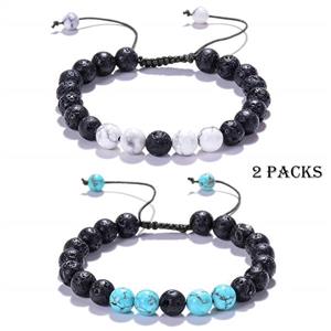 2 Packs Lava Stone Diffuser Bracelet General Rocks Howlite Turquoise Clam Down Adjustable Confidence Relief Stress 