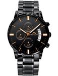 Mens Watches Men Military Black Rose Gold Chronograph Waterproof Sports Stainless Steel Wrist Watch Business Casual Date Calendar Analogue Watches for Man