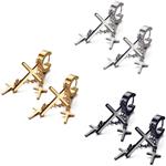 Flongo Men's Vintage Stainless Steel Cross Dangle Hoop Stud Earrings